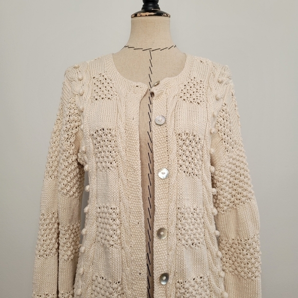Deirdre McGuire Pima Cotton Bouncle Knit Long cream Cardigan - Picture 2 of 9